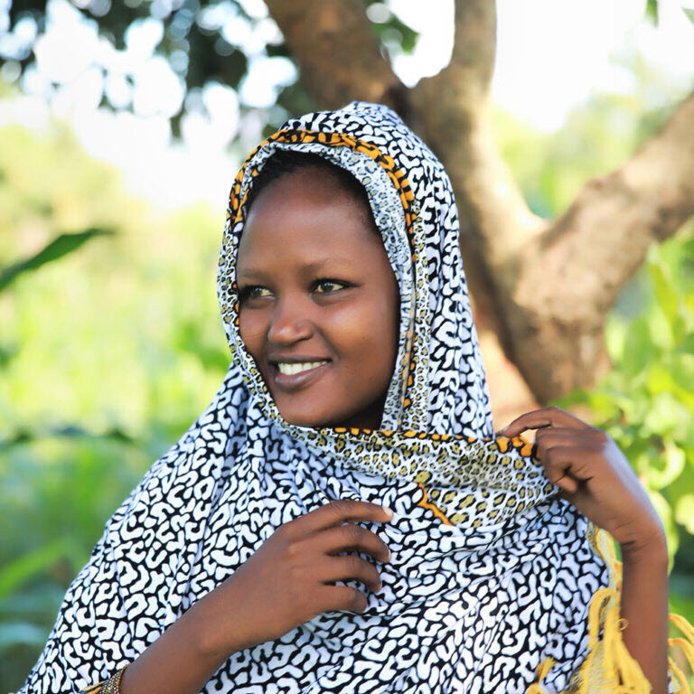 Ramanton Baha with a scarf