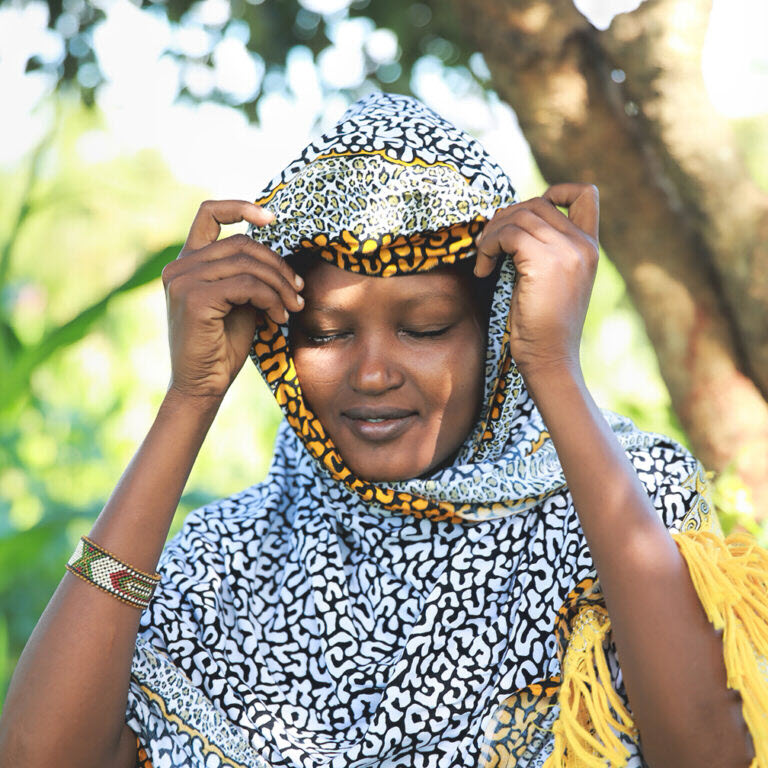 Ramanton Baha with a scarf